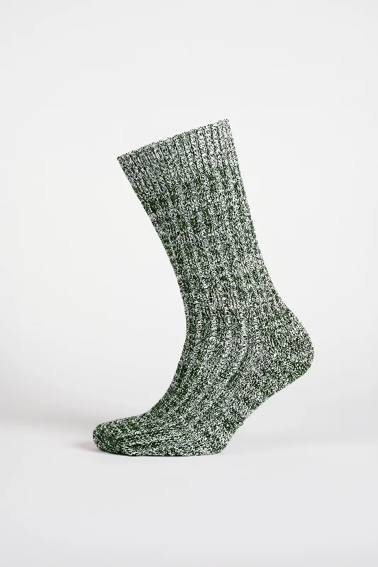 Cushioned Cotton Walking Sock - Moss Green/White