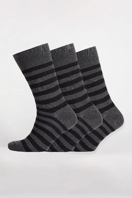 Everyday Cotton Sock Stripe 3 Pack - Black/Grey