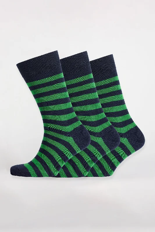 Everyday Cotton Sock Stripe 3 Pack - Navy/Green