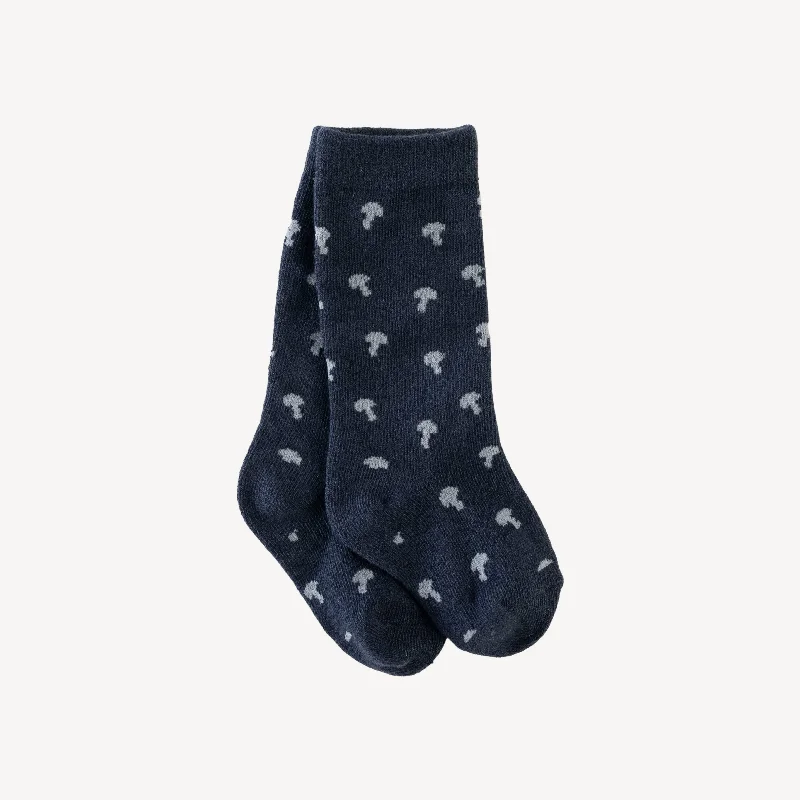 knee socks | blue tiny mushroom | organic cotton jacquard