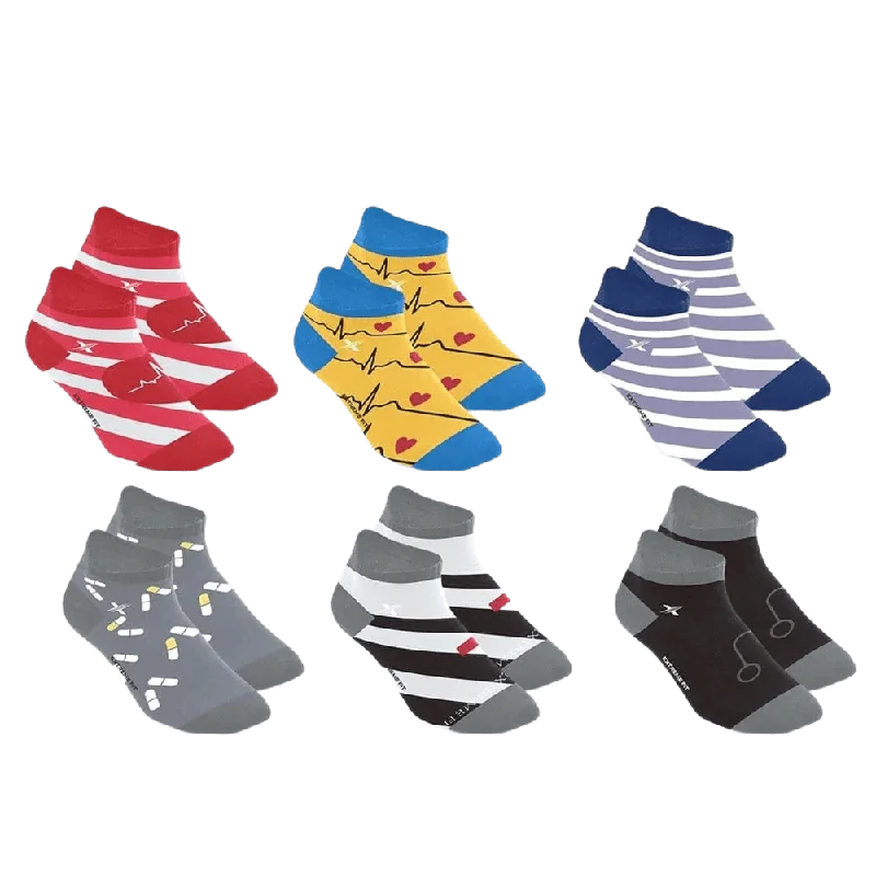 Medical Prints Nurse Inspired Ankle Length Compression Socks (6-Pairs)