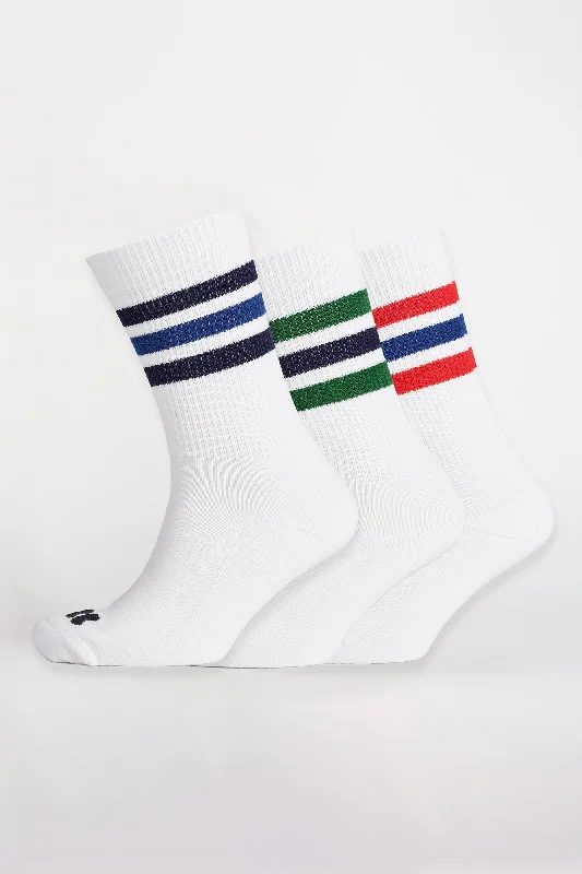 Sports Cotton Sock Calf 3 Pack - Blue Stripe