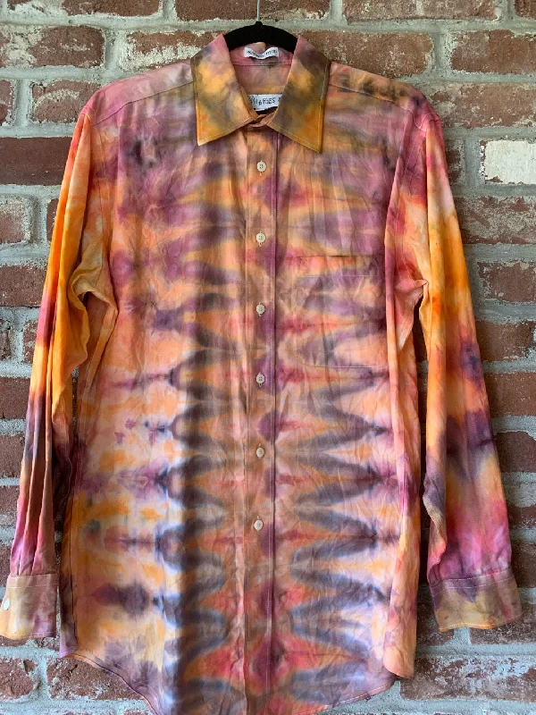 Tie Dye Long Sleeve Button Down Dress Shirt - Pornge - M