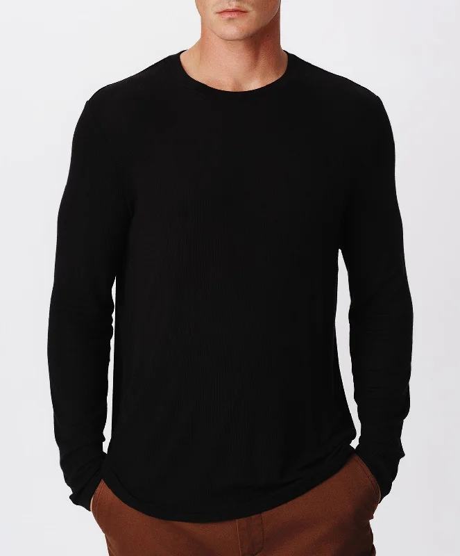 Modal Rib Oversized Long Sleeve Crew Neck Tee - Black