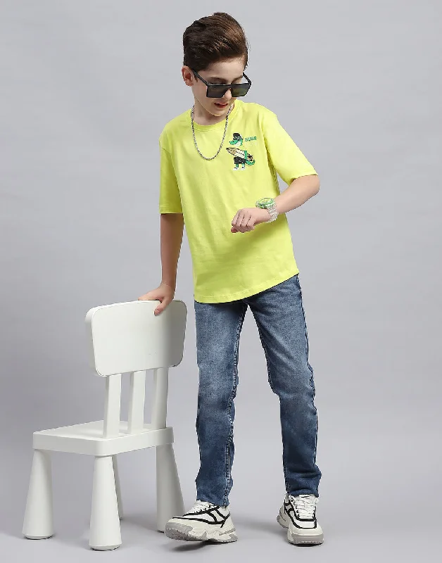 Boys Green Printed Round Neck Half Sleeve T-Shirt