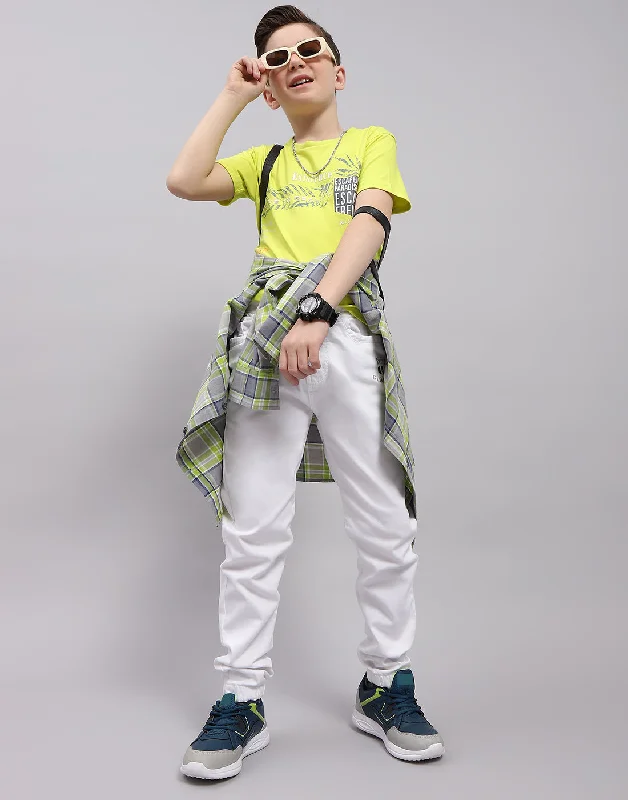 Boys Lime Green Printed Round Neck Half Sleeve T-Shirt