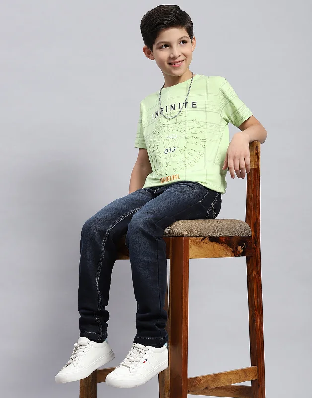 Boys Lime Green Printed Round Neck Half Sleeve T-Shirt