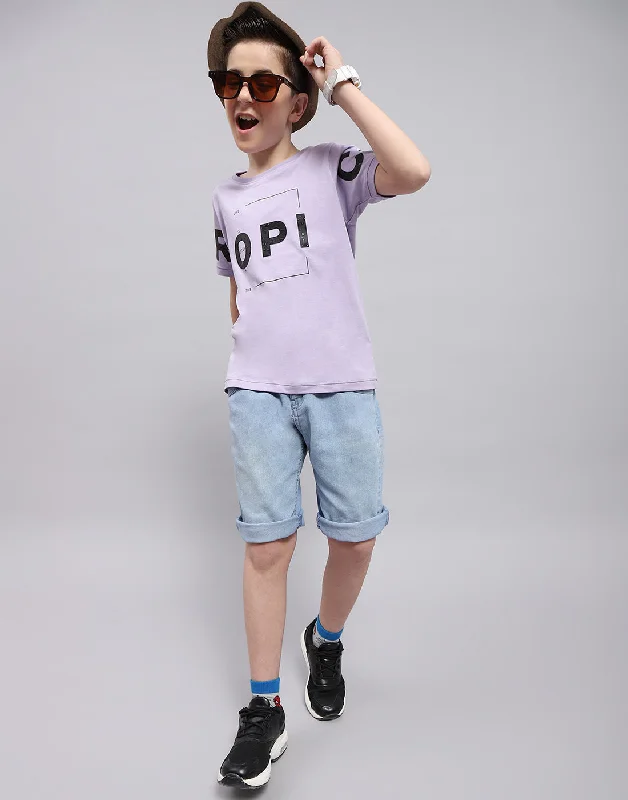 Boys Purple Printed Round Neck Half Sleeve T-Shirt