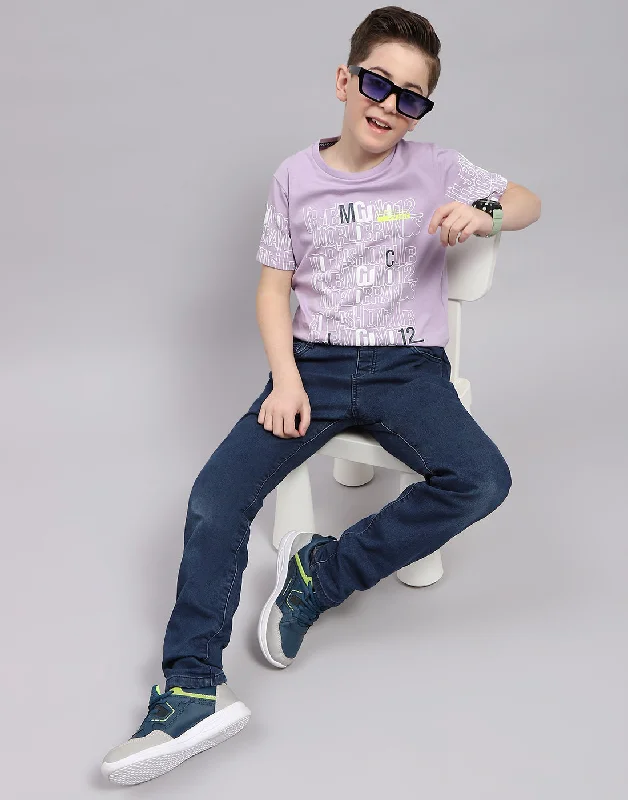 Boys Purple Printed Round Neck Half Sleeve T-Shirt