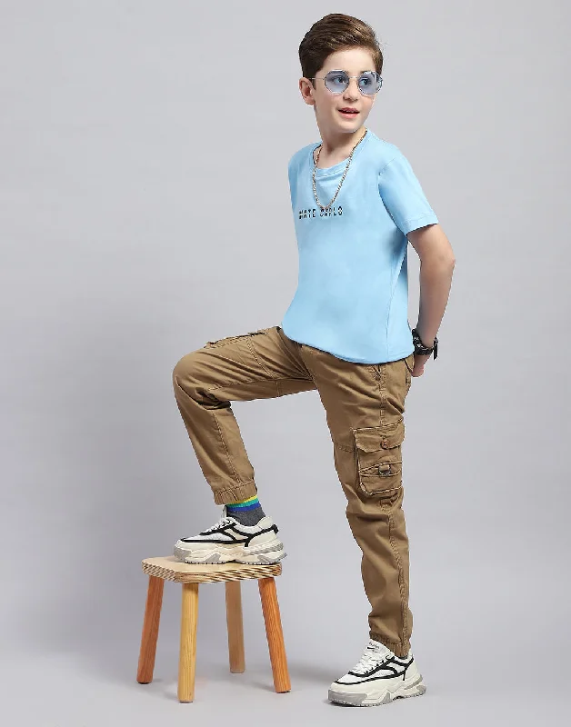 Boys Sky Blue Printed Round Neck Half Sleeve T-Shirt