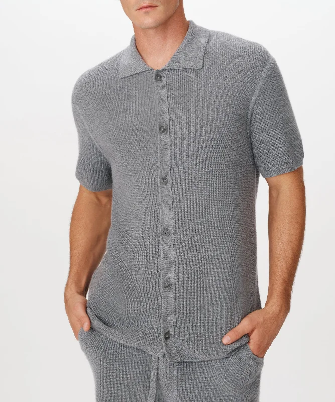 Merino Cotton Cashmere Blend Waffle Shirt - Heather Grey