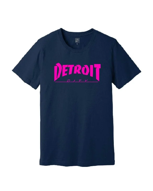 Ink Detroit City Hot Pink Print T-Shirt - Navy