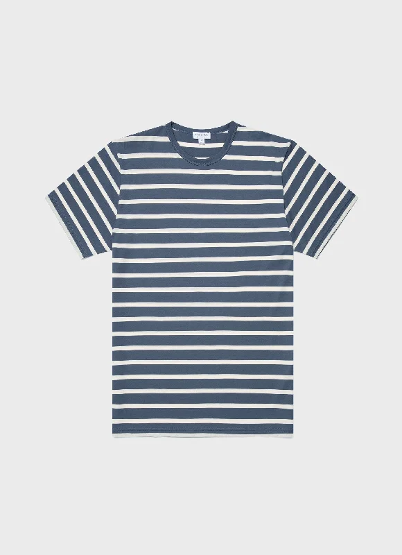 Men's Classic T-shirt in Slate Blue/Ecru Breton Stripe