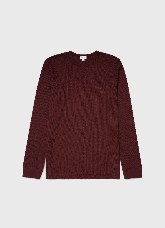 Men's Long Sleeve Waffle T-shirt in Maroon