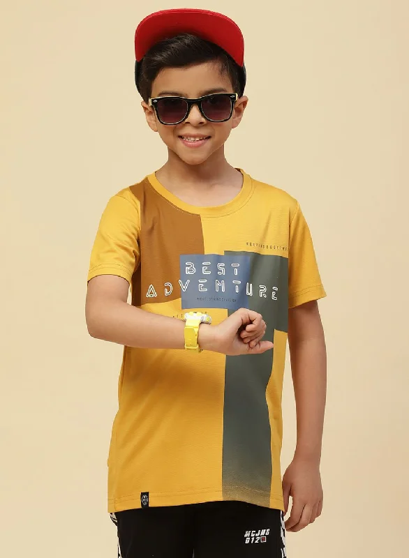 Boys Mustard Printed T-Shirt