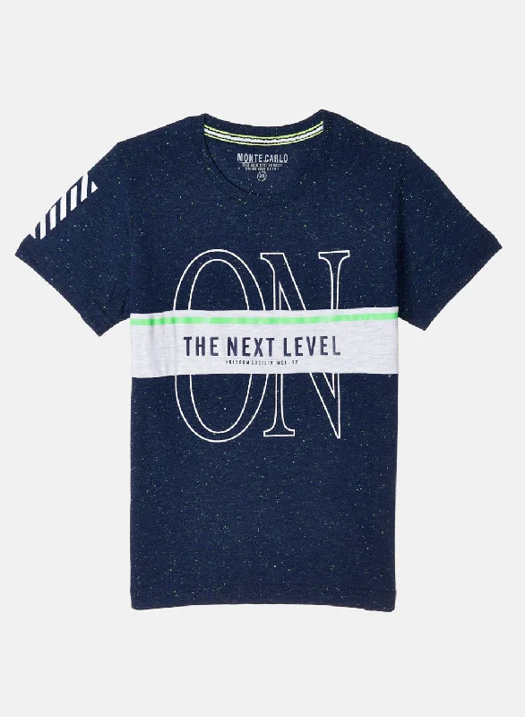 Boys Navy Blue Printed T-Shirt