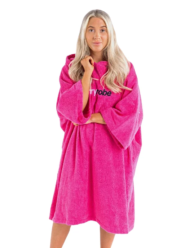 Organic Cotton Short Sleeve Adult Towel Poncho - Pink