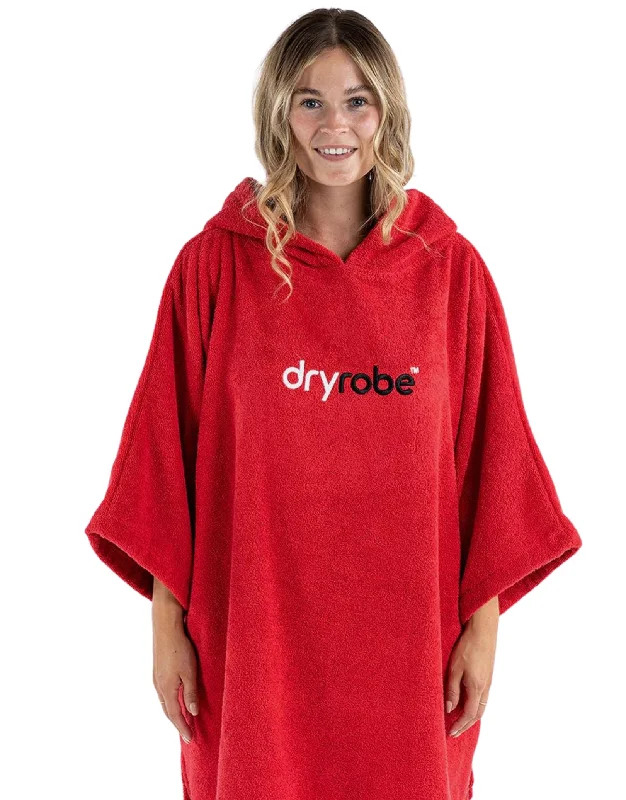 Organic Cotton Short Sleeve Adult Towel Poncho - Red