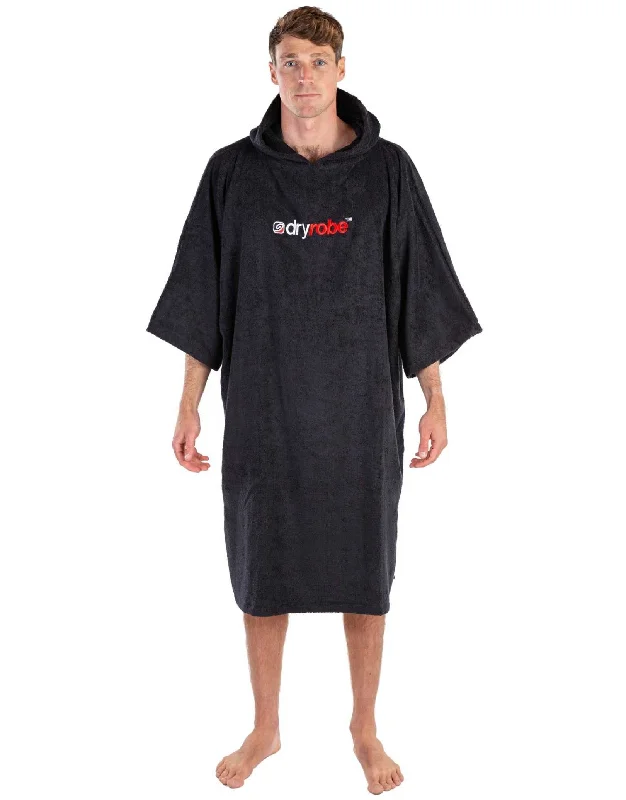 Organic Cotton Short Sleeve Adult Towel Poncho - Black