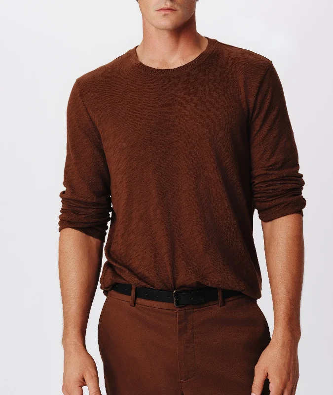 Slub Jersey Long Sleeve Destroyed Wash Tee - Pecan Brown