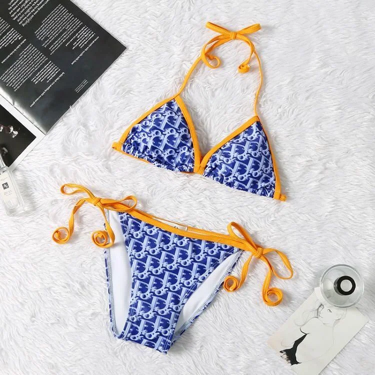 Dior Sexy Two-Piece Blue And Orange Designed Bikini