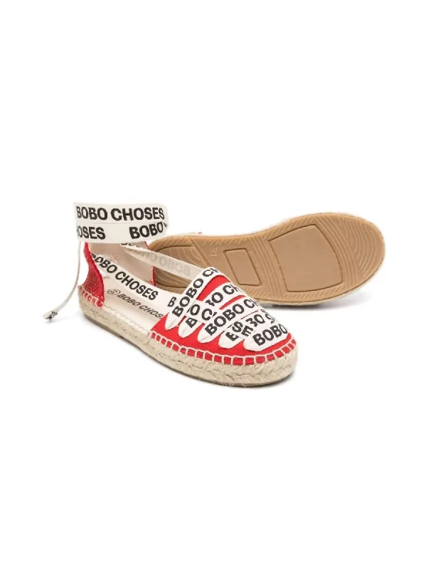 Girl's Lace-Up Cotton Espadrille In Red