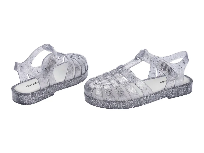 Girl's Possession Shiny Sandal In Clear Glitter/silver