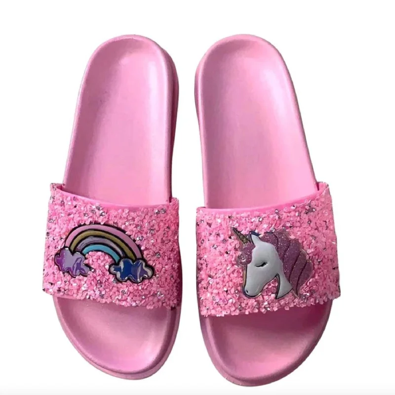 Girls Unicorn Glitter Slide Sandal In Pink