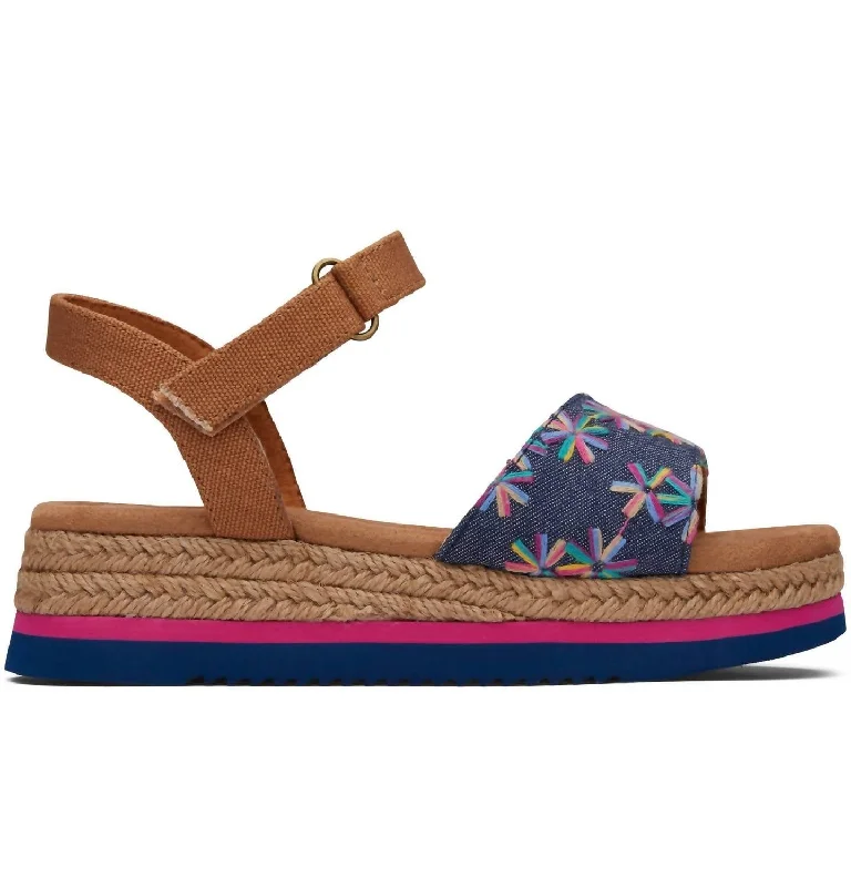 Kids Girls Diana Sandal In Navy Embroidered Floral/canvas