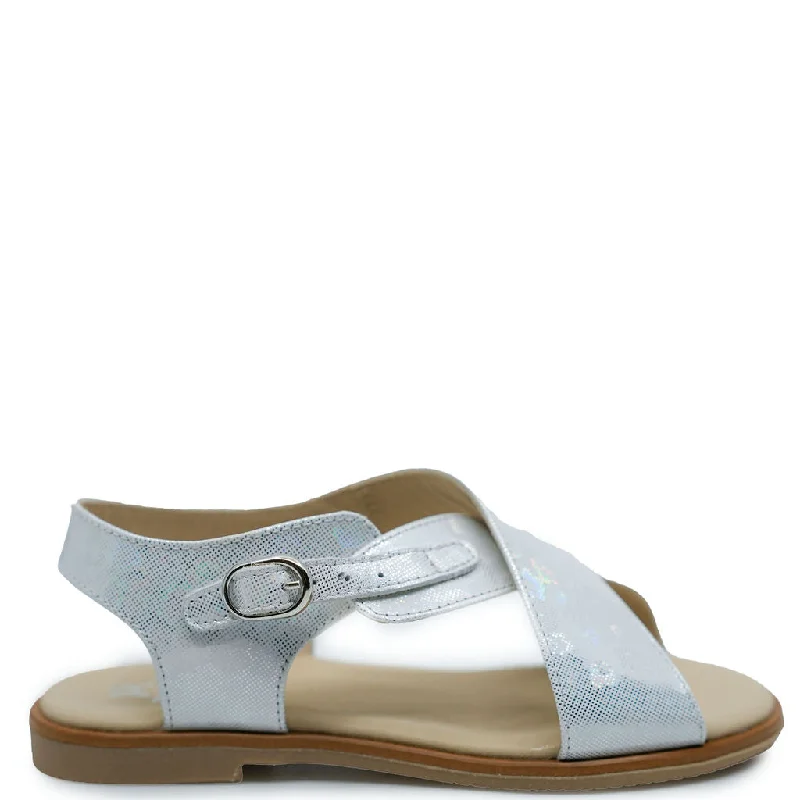 Manuela Silver Iridescent Flower Criss Cross Sandal