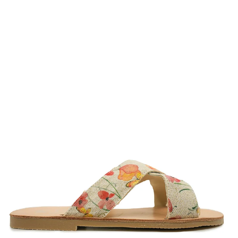 Manuela Tangerine Floral Criss Cross Slide