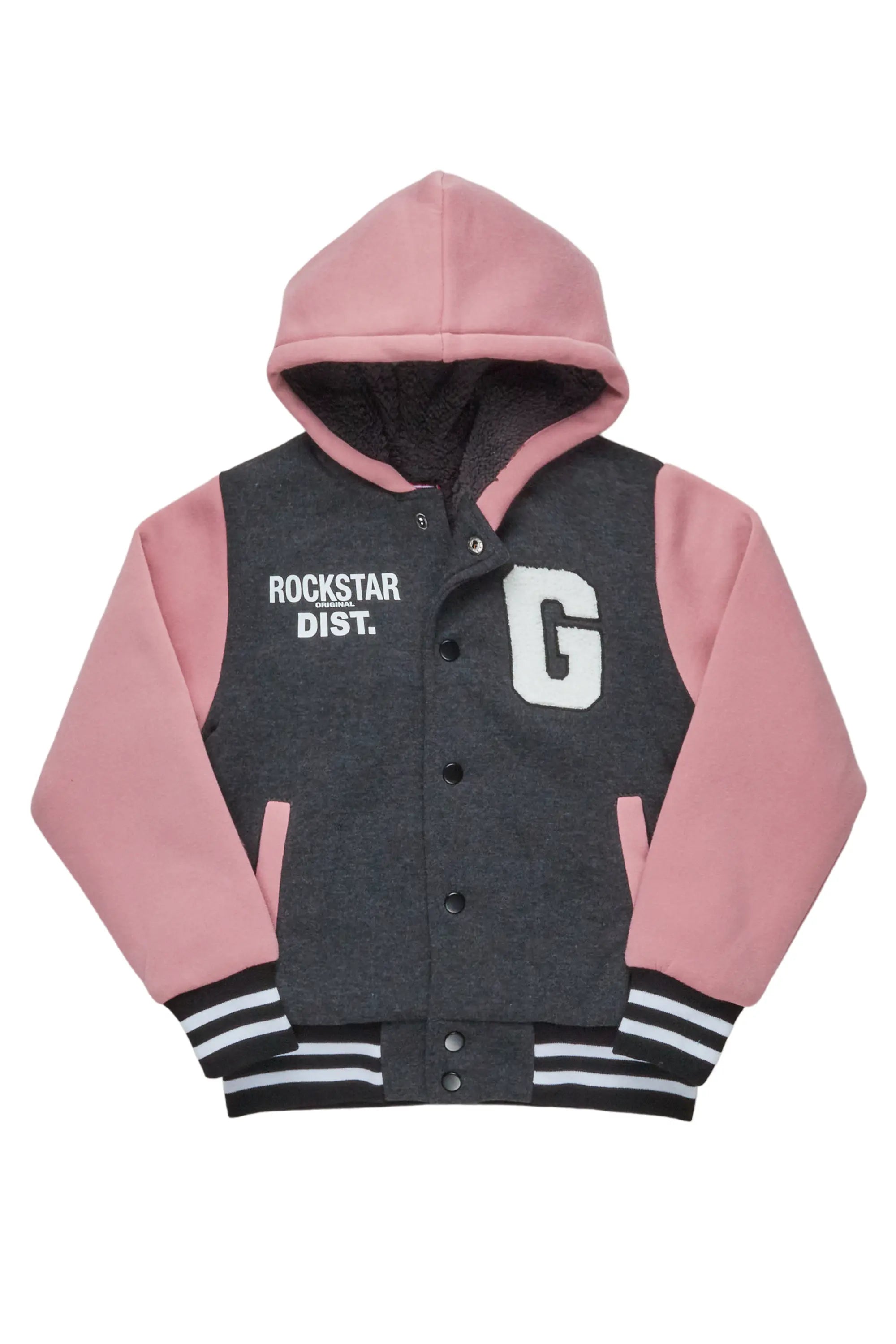 Kids Lalit Black/Pink Varsity Jacket