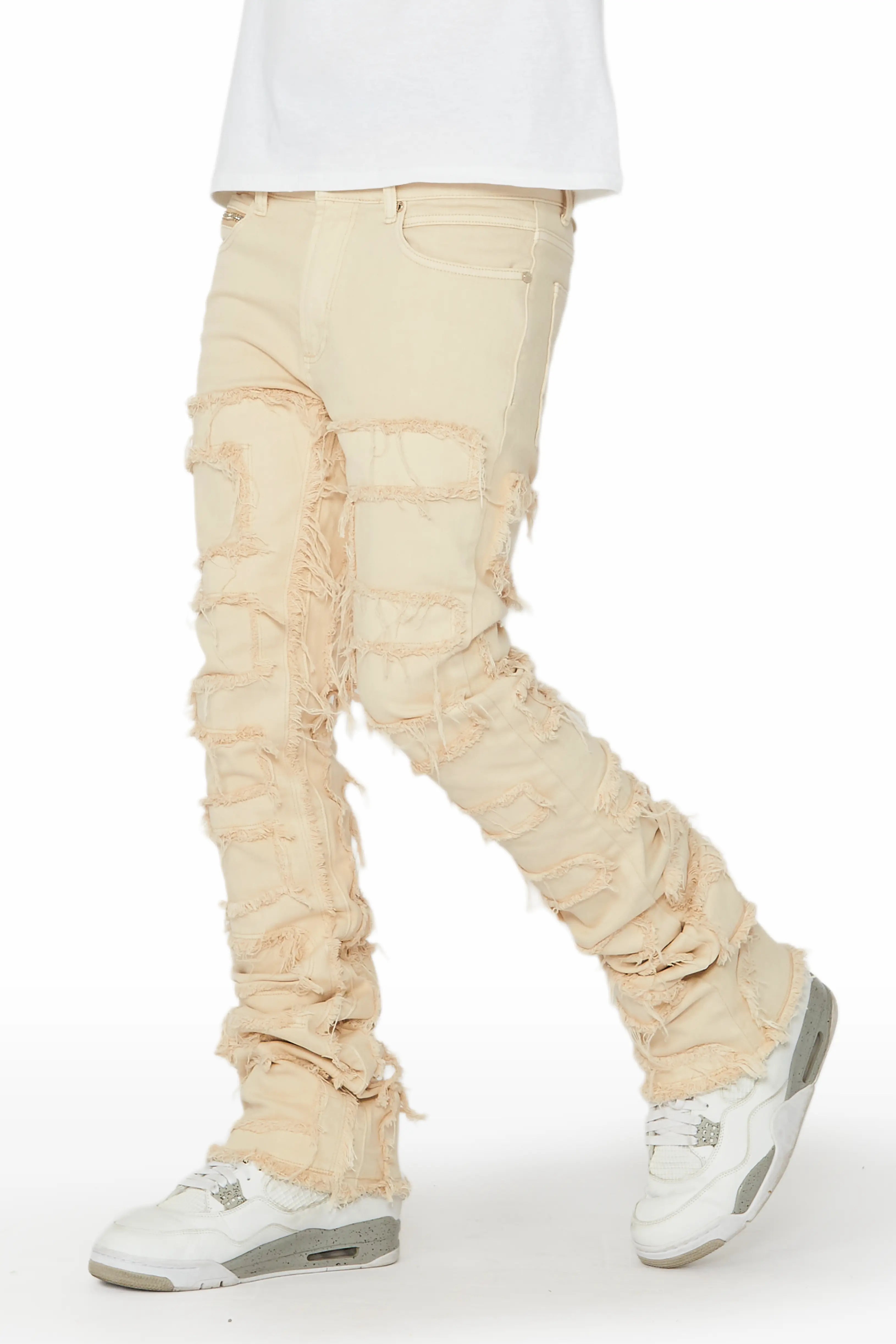 Shake Beige Stacked Flare Jean