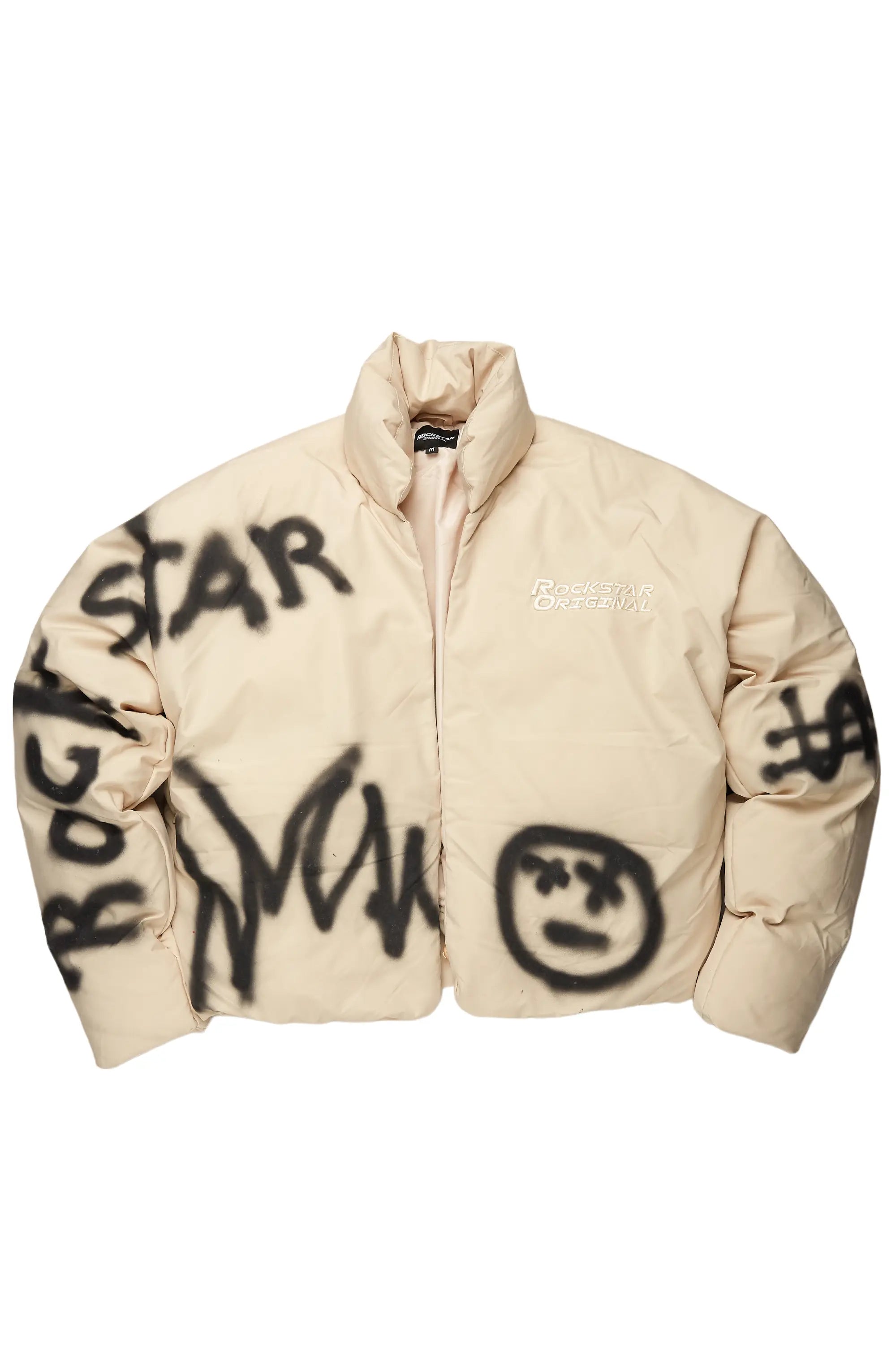 Keno Beige Graphic Puffer Jacket