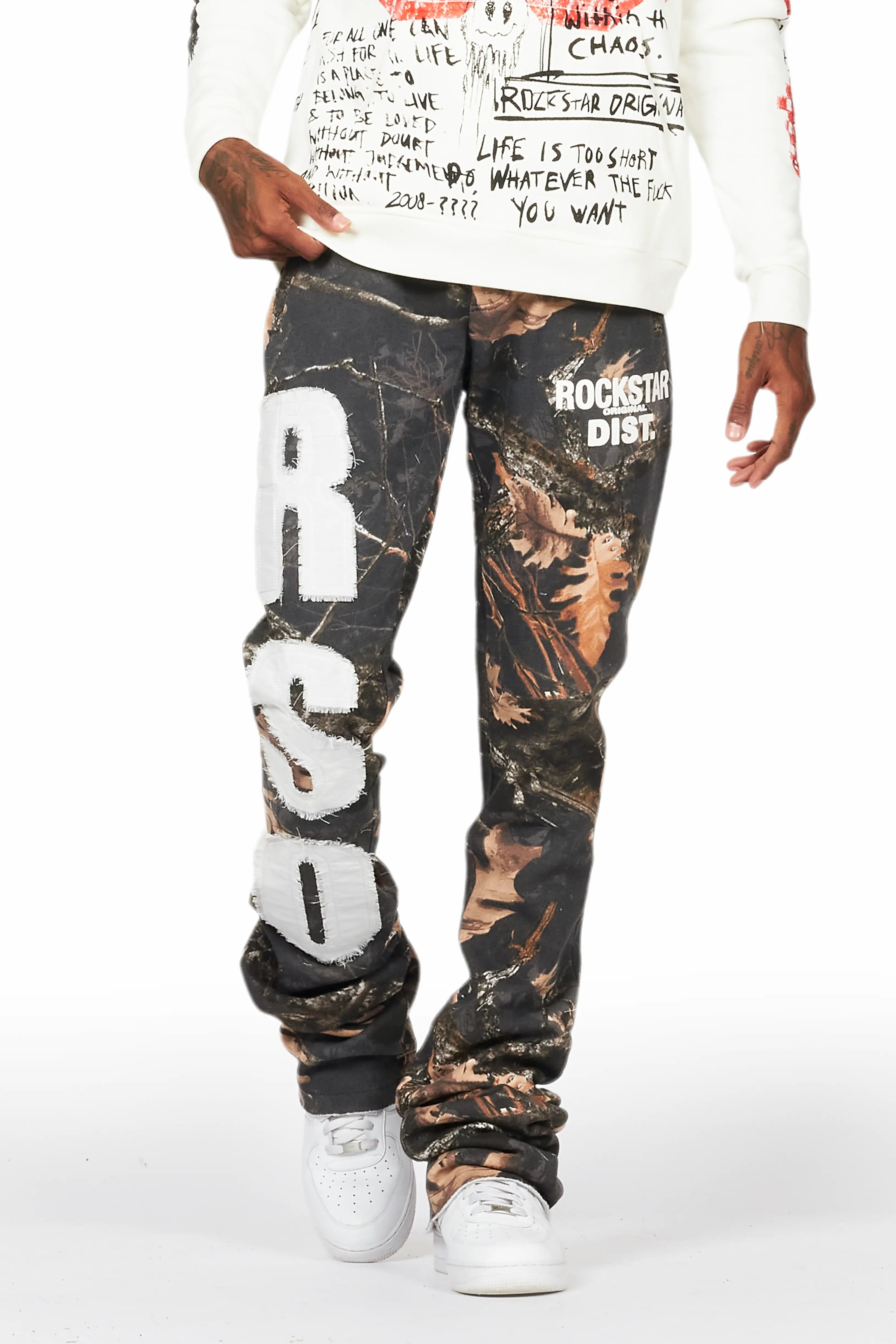 Bansi Black Tree Camo Super Stacked Trackpant