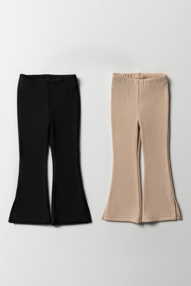 2 Pack Flare Leggings Black & Natural