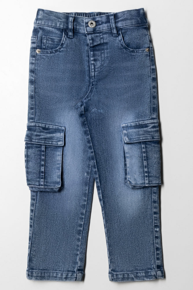 Cargo Straight Leg Denim Jeans Blue