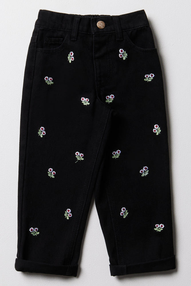 Embroidered Mini Mom Denim Jeans Black