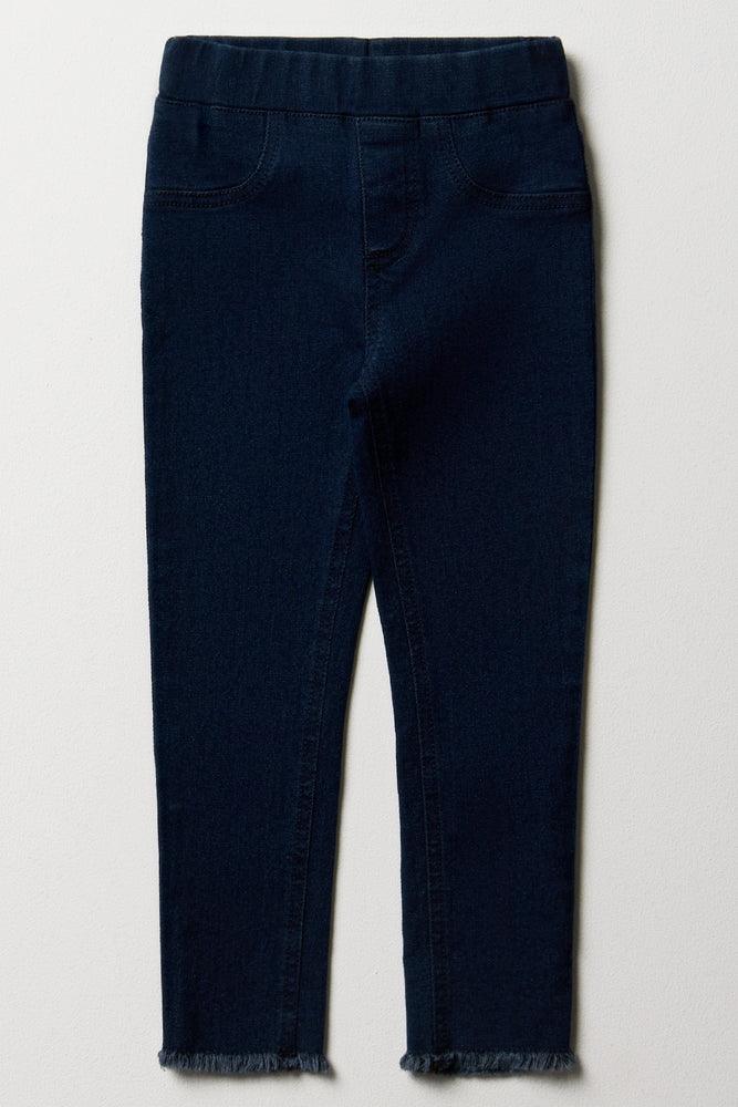 Frayed Hem Jeggings Dark Blue