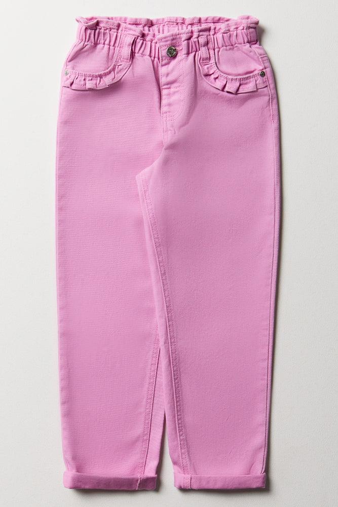 Frill Mini Mom Denim Jeans Pink