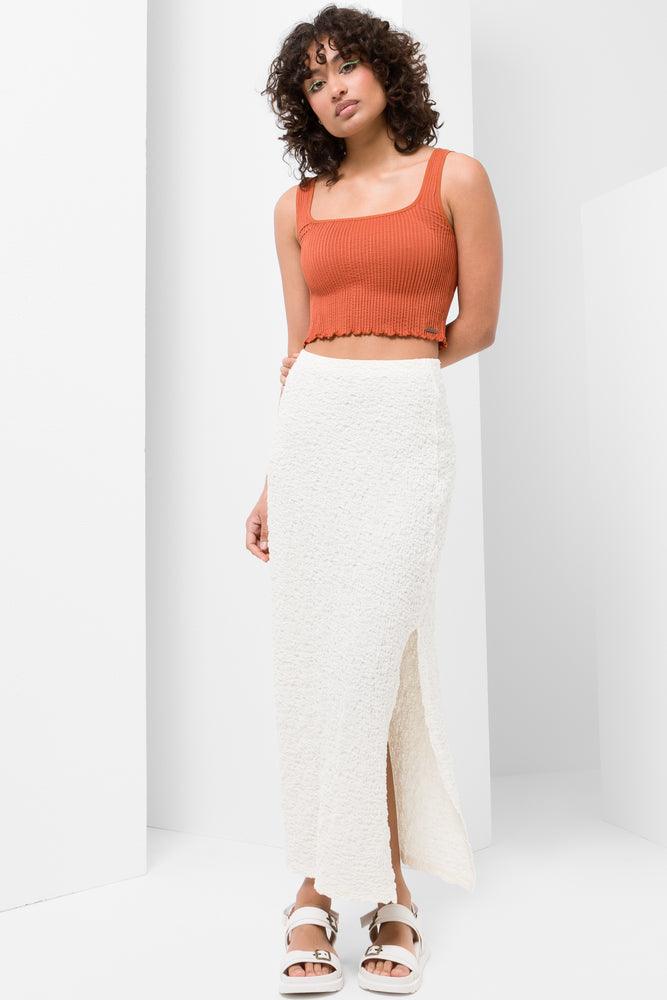 Midi Textured Skirt White