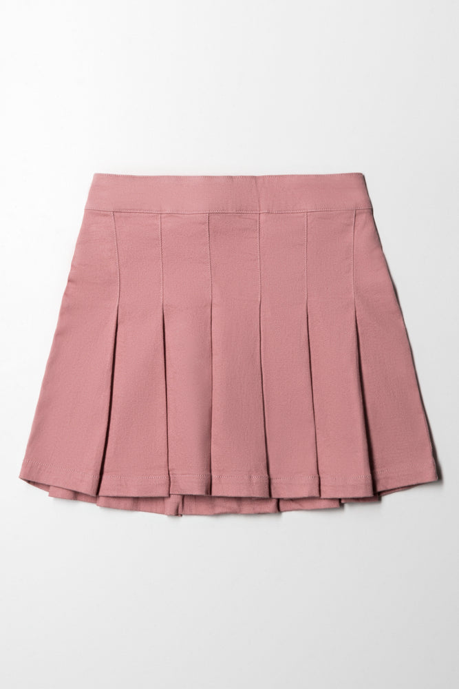 Pleated Denim Skirt Pink