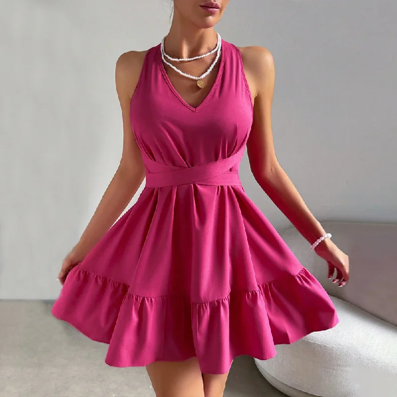 Summer Fashion Personalized Halter Pink Dress For Women