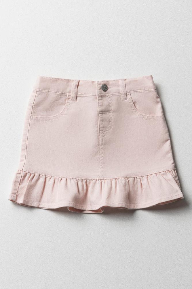 Tiered Denim Skirt Light Pink