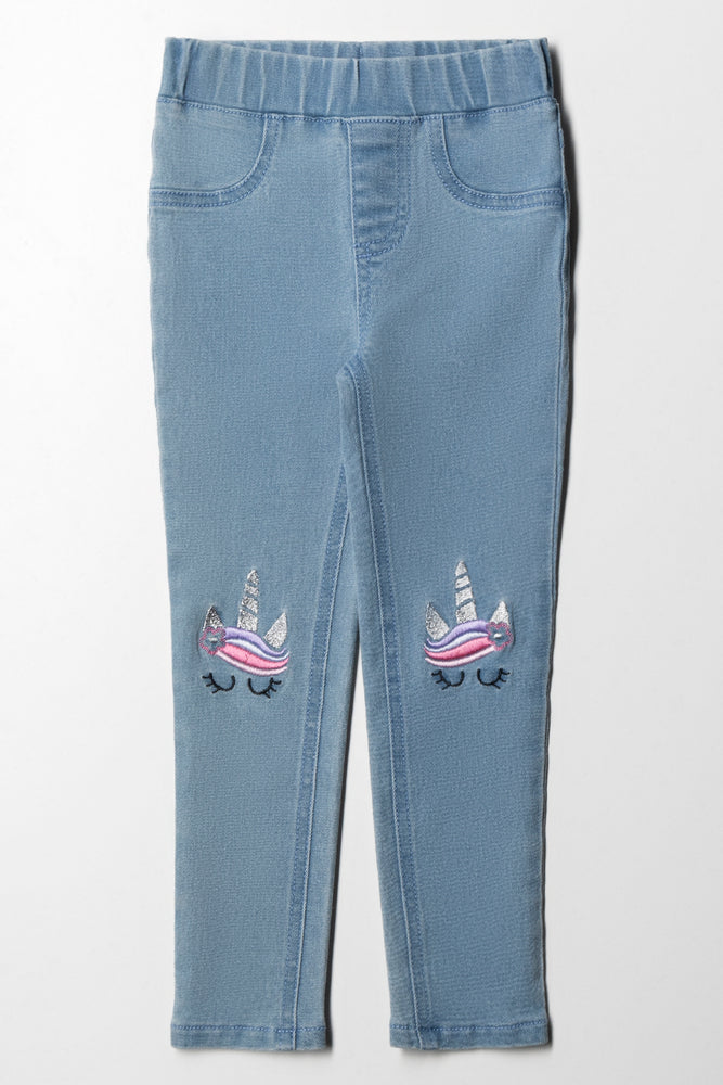 Unicorn Embroidery Knee Jegging light Blue