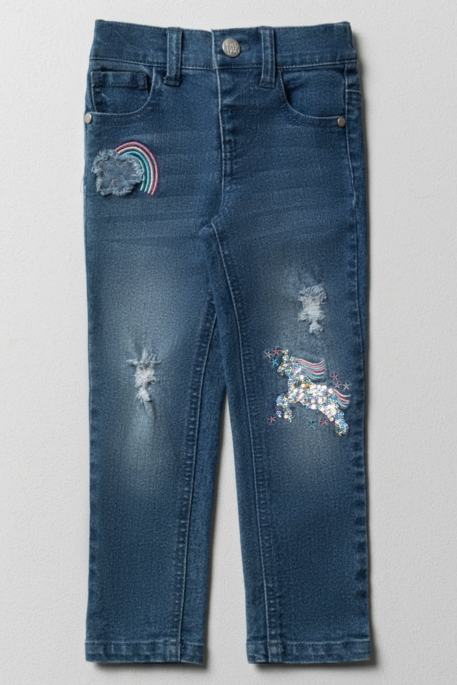 Unicorn Sequin Skinny Denim Jeans Blue