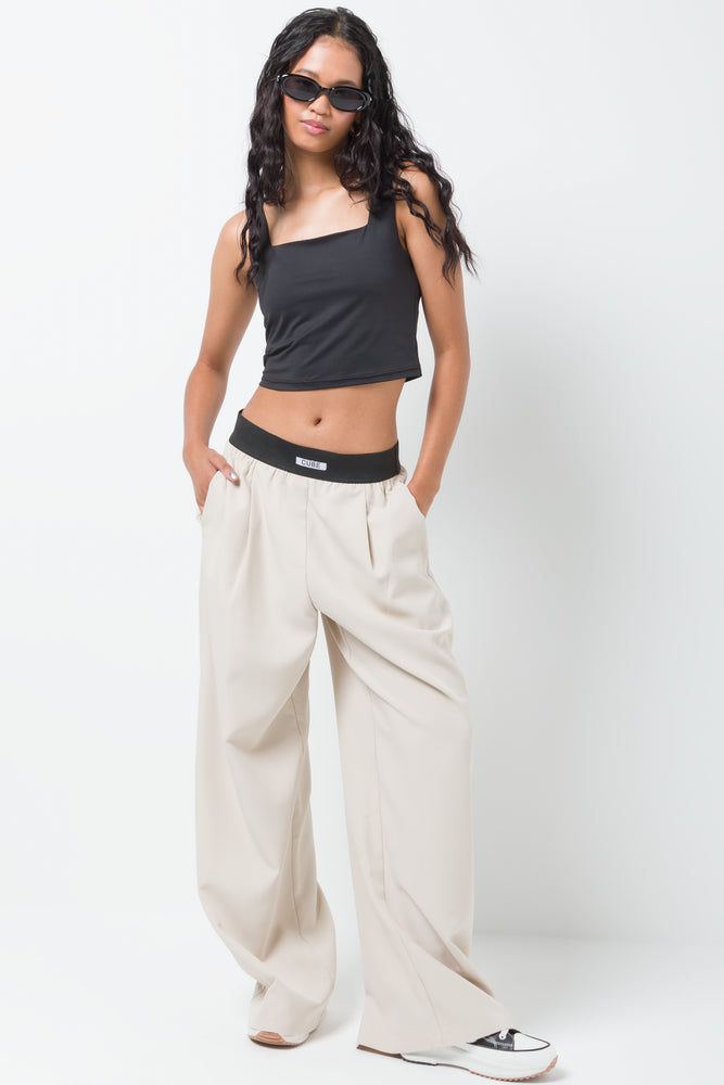 Wide Leg Elasticated Pants Natural